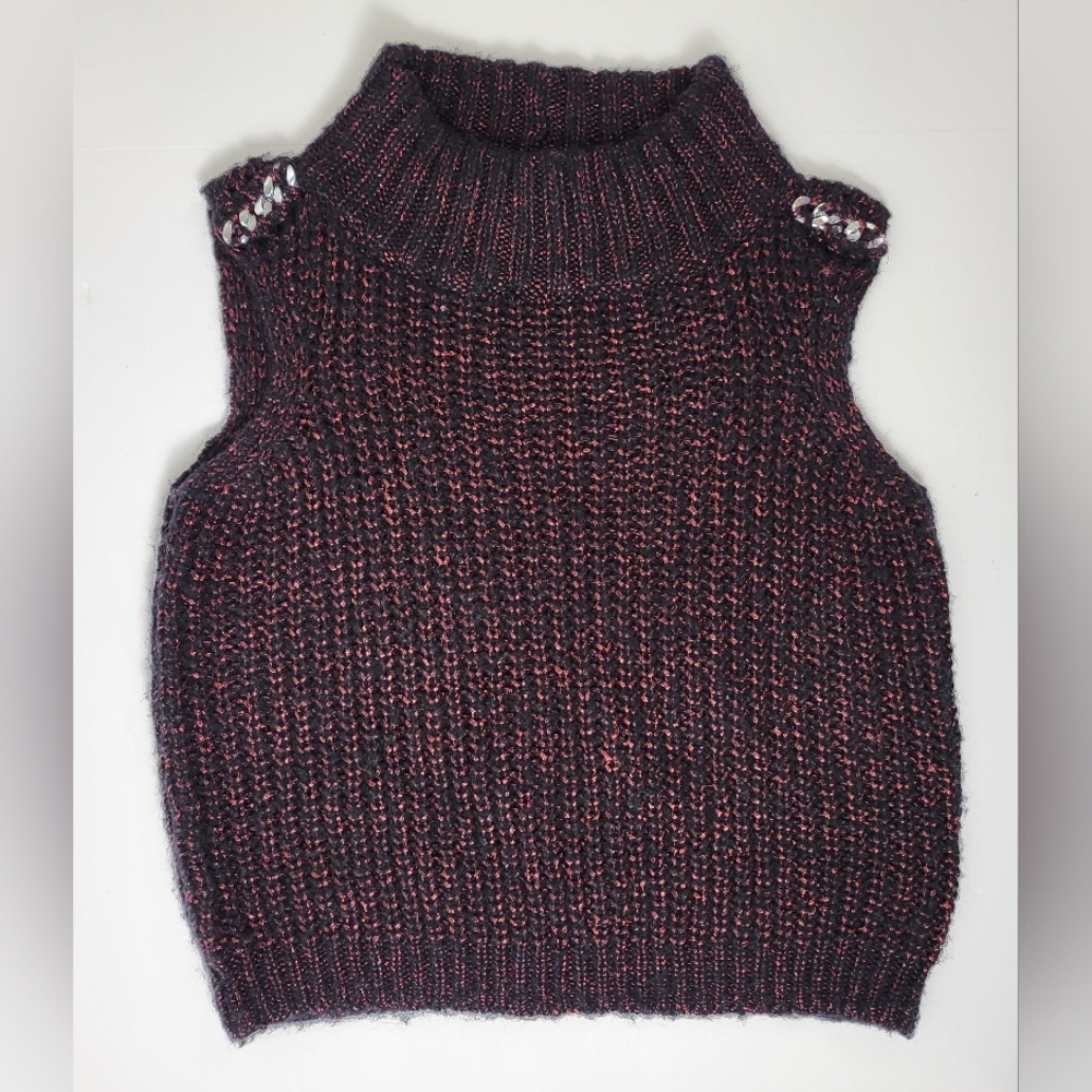 Jennifer Lopez Sleeveless‎ Turtleneck Sweater Vest Metallic Pink Black Xsmall